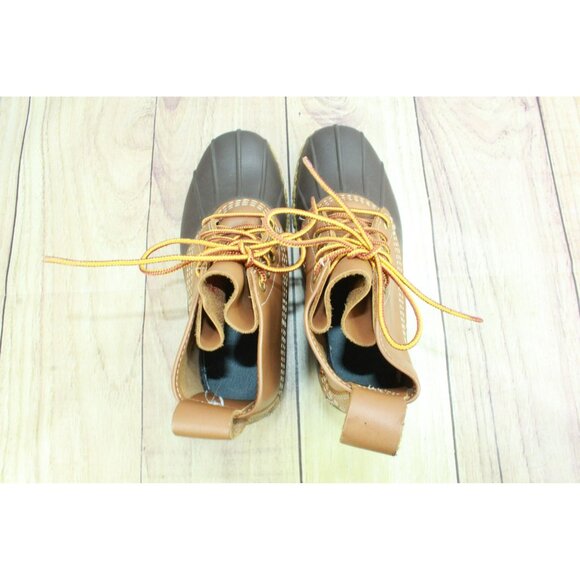 LL Bean Ankle Duck Boots Brown Leather Lace Up Unlined Round Toe Size 6 M - Picture 7 of 10